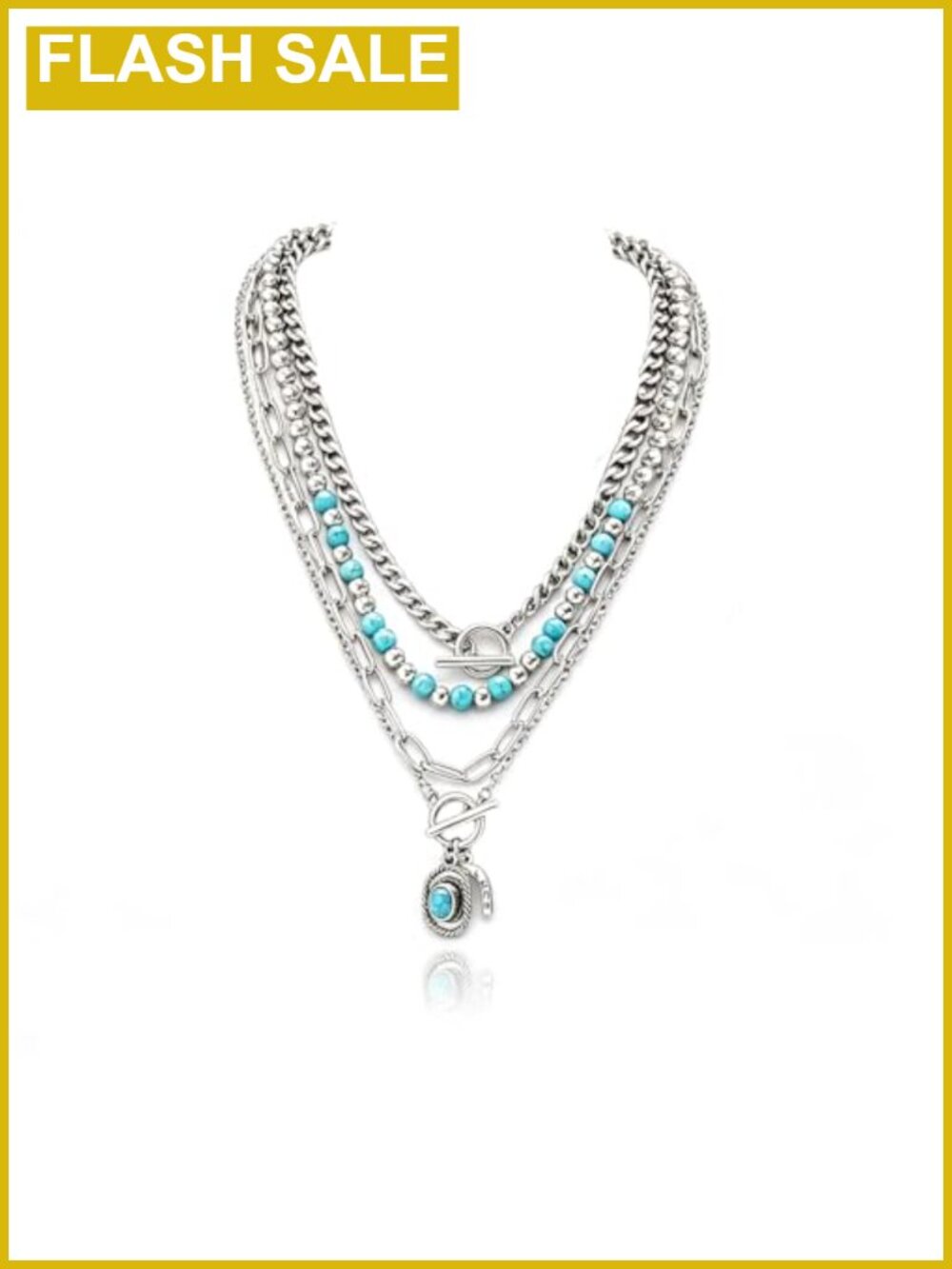 Western Turquoise Beaded Layered Necklace Set Cowgirl Boho Jewelry